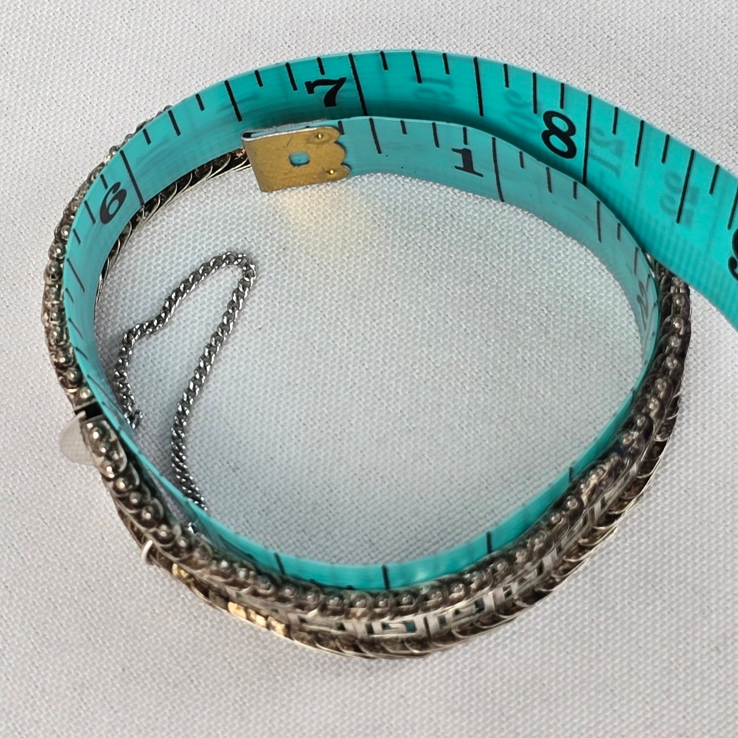 Vintage 925 Sterling Silver Maze Pattern Link Bracelet With Safety Chain