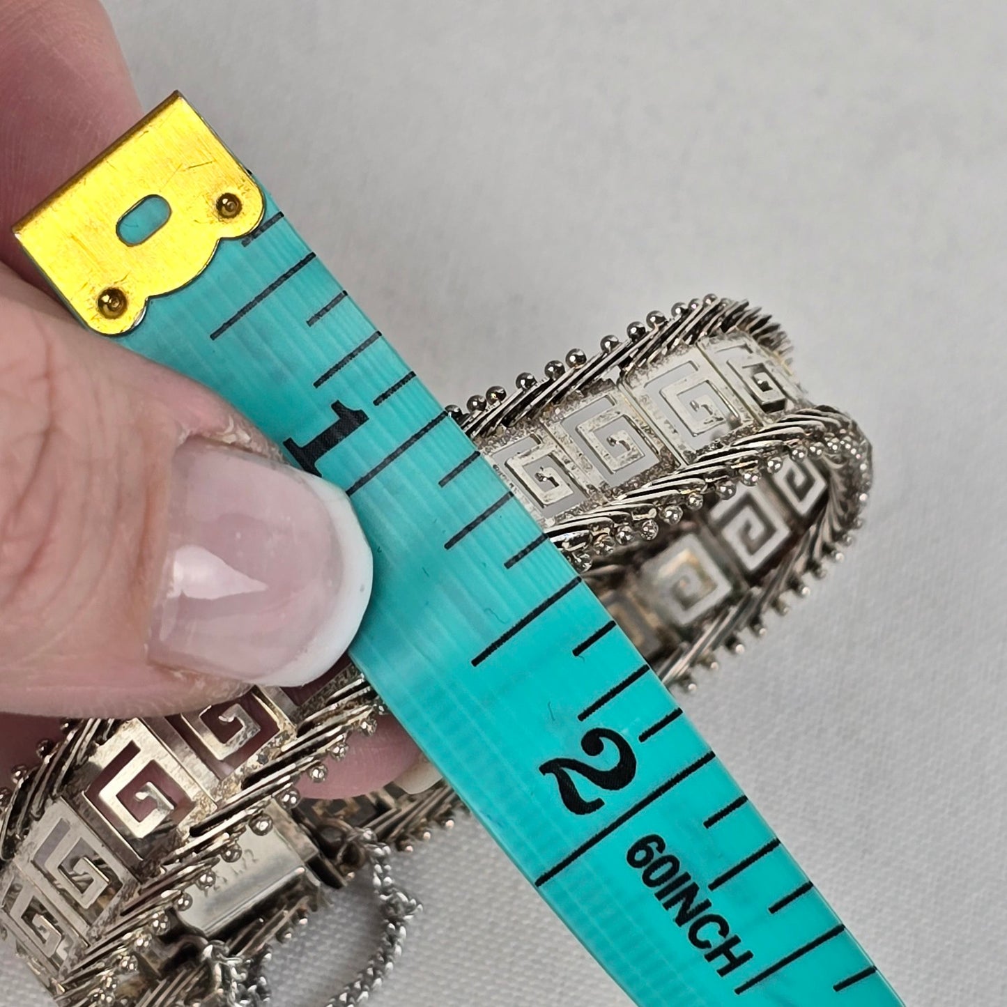 Vintage 925 Sterling Silver Maze Pattern Link Bracelet With Safety Chain