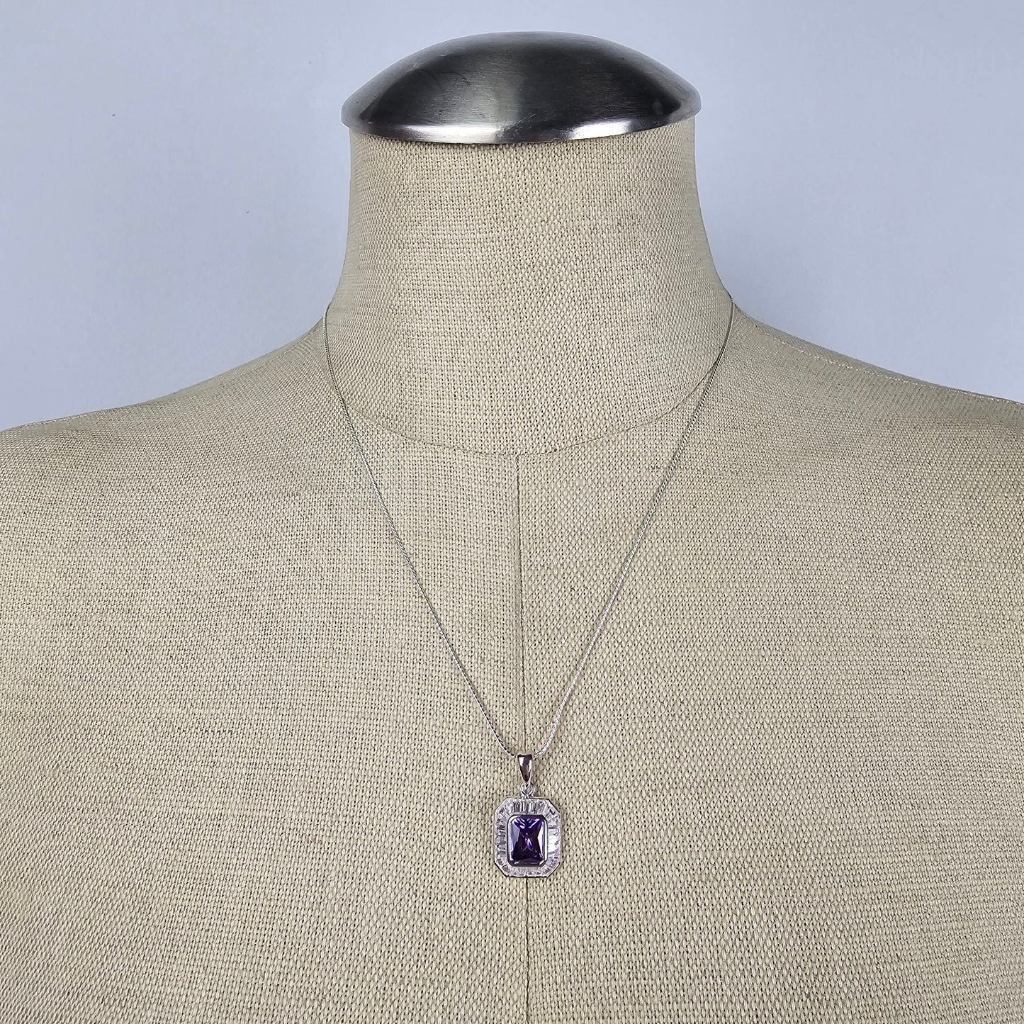 NV Sterling Silver 925 Amethyst Cubic Zircon Pendant Chain Necklace