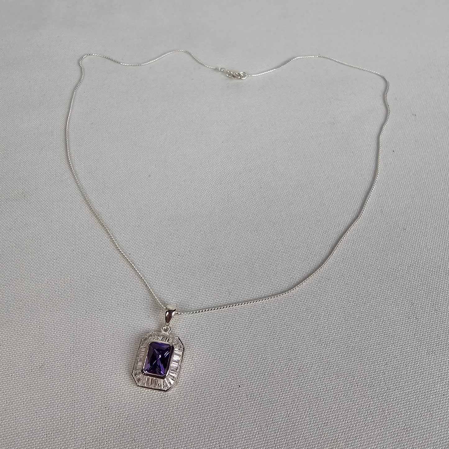 NV Sterling Silver 925 Amethyst Cubic Zircon Pendant Chain Necklace