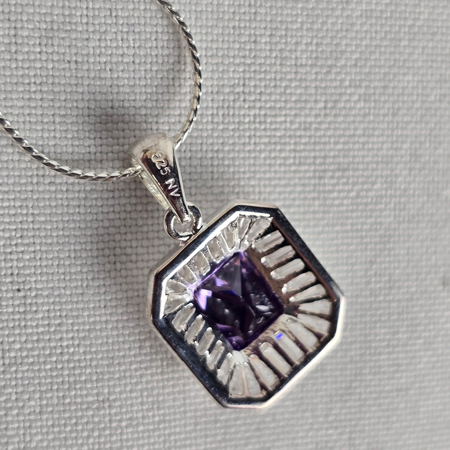 NV Sterling Silver 925 Amethyst Cubic Zircon Pendant Chain Necklace