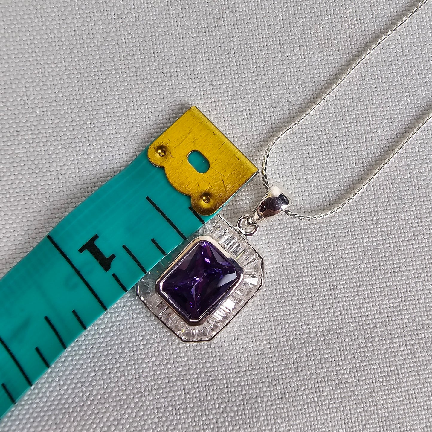 NV Sterling Silver 925 Amethyst Cubic Zircon Pendant Chain Necklace