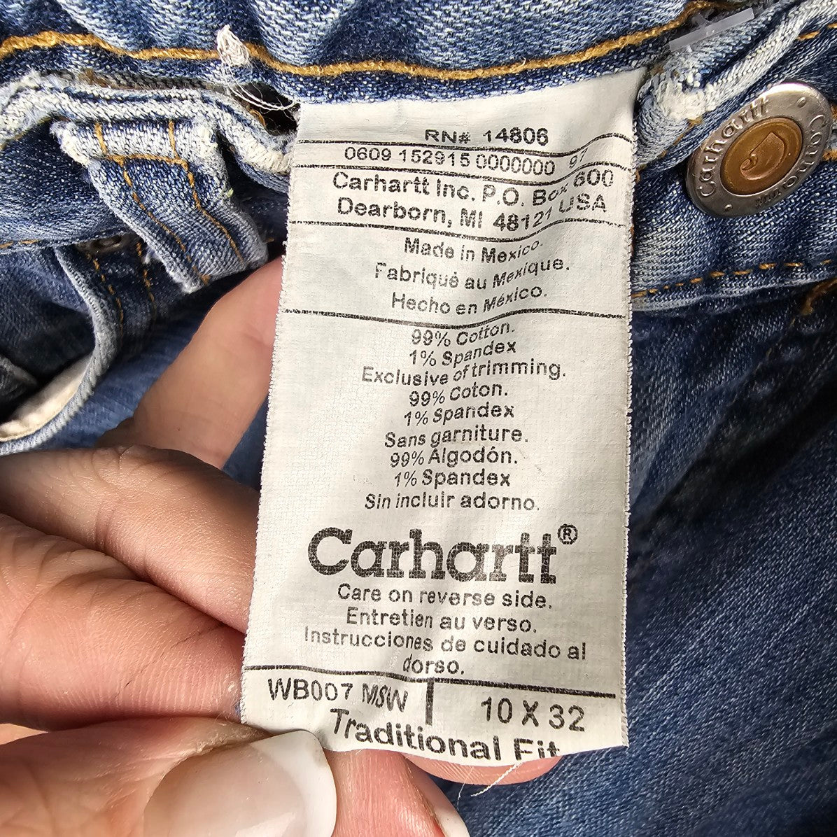 Carhartt Traditional Fit Denim Straight Leg Jeans Size 10x32