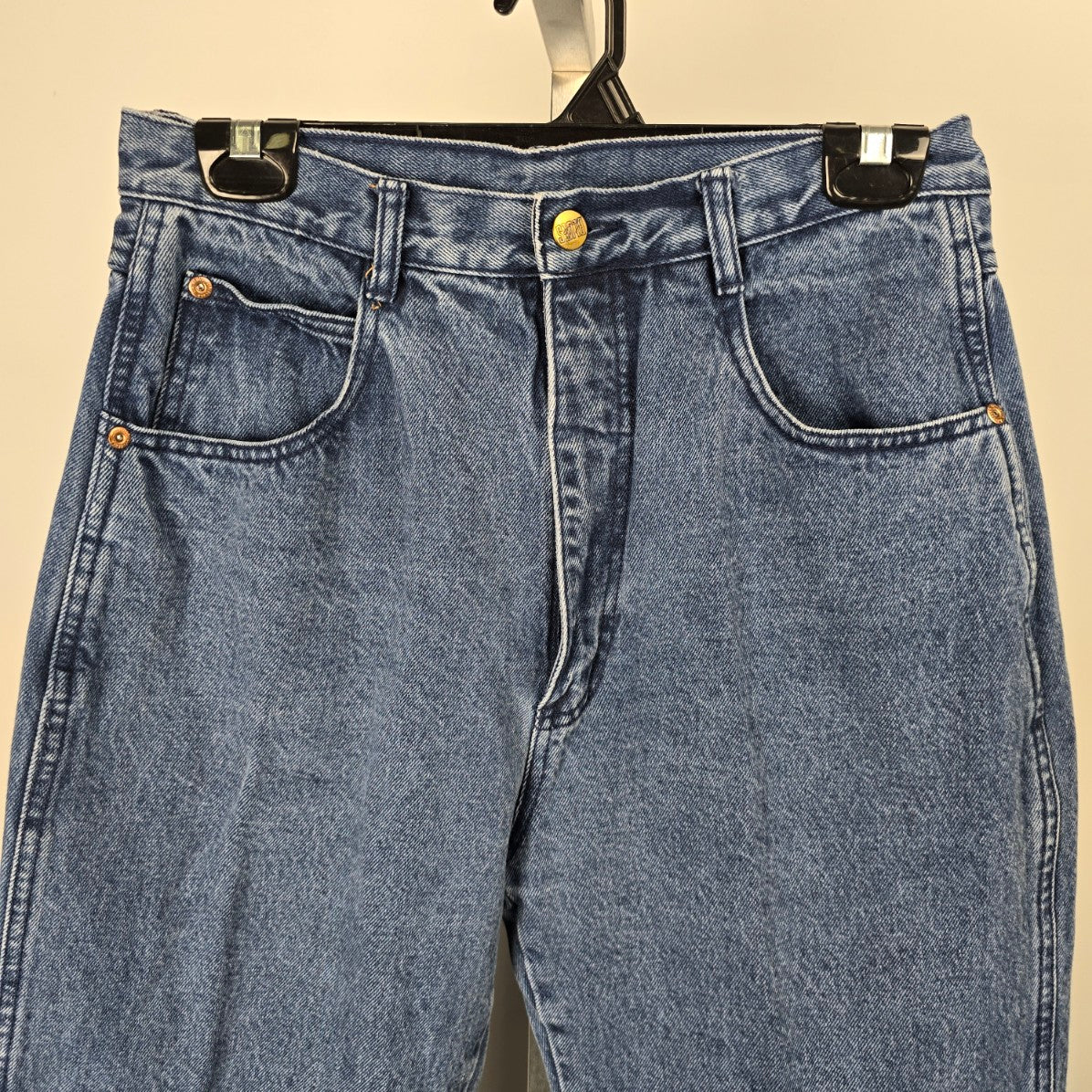 Vintage LA Blues Medium Wash Raw Hem Balloon Denim Jeans Size 34