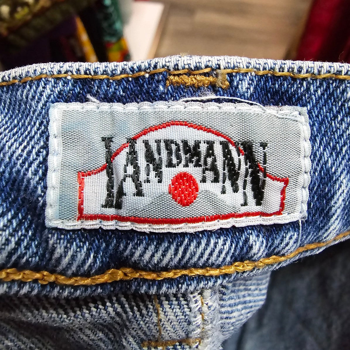 Vintage Lanmann Denim & Brown Suede High Rise Jeans Size S