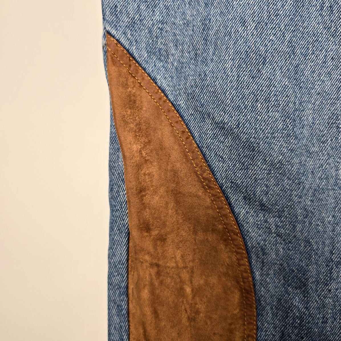 Vintage Lanmann Denim & Brown Suede High Rise Jeans Size S