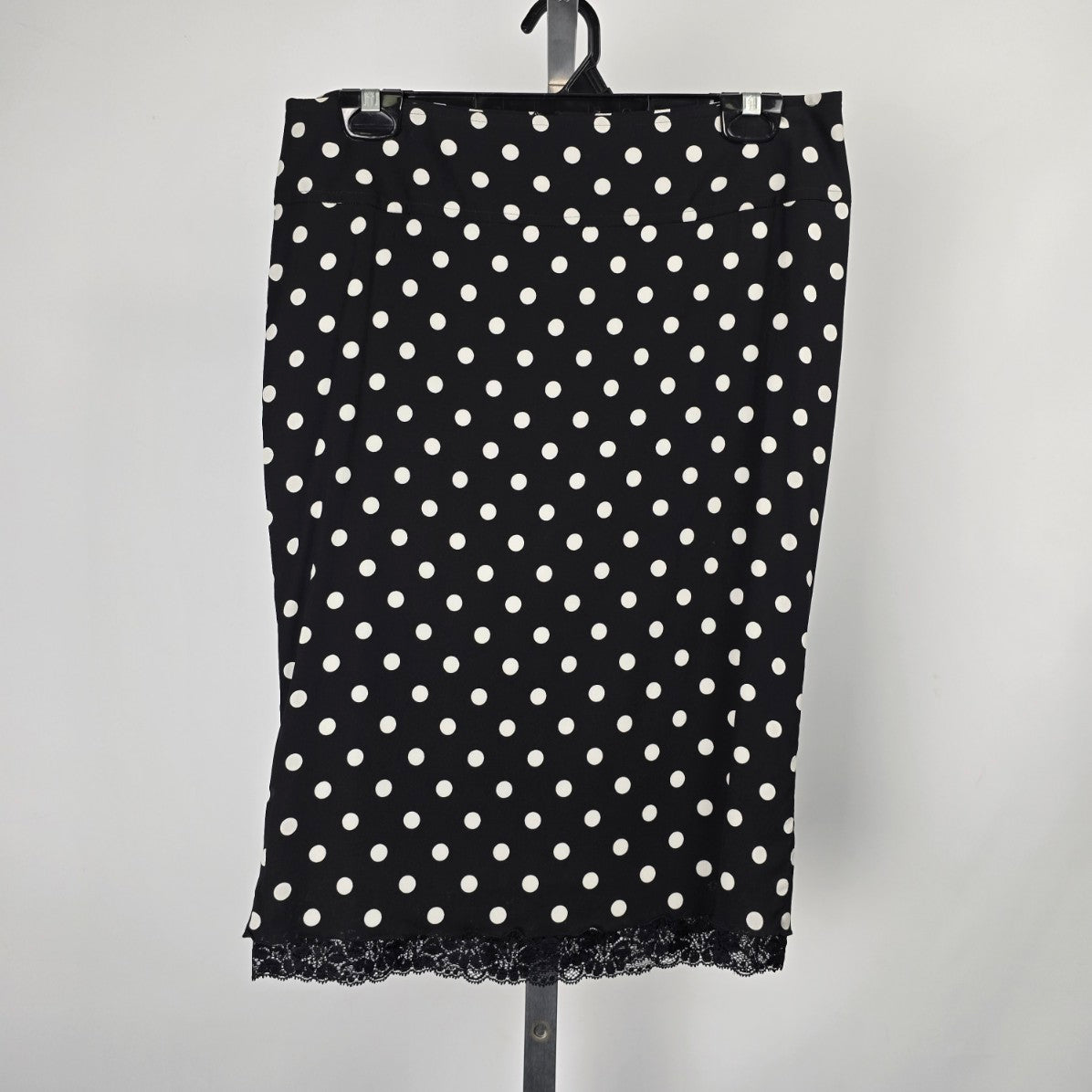 Dolce & Gabbana Skirt Polka Dot Lace Trim Silk Stretch Pencil Skirt Size 12
