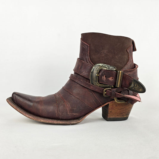 Junk Gypsy HWY 237 Burgundy Leather Distressed Western Booties Size10.5