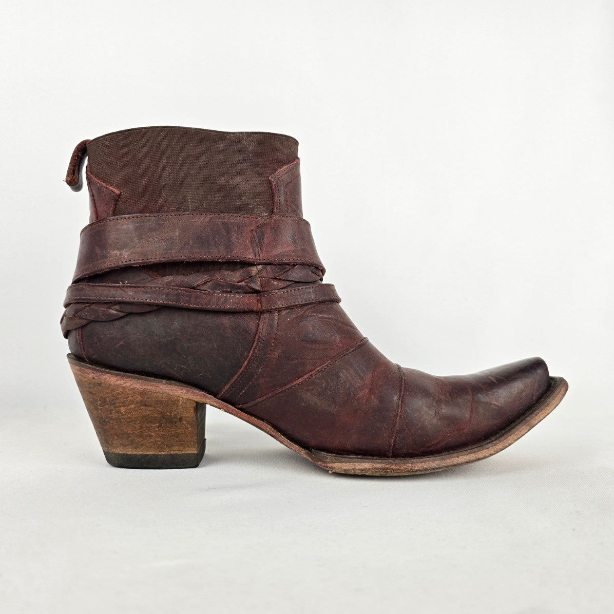 Junk Gypsy HWY 237 Burgundy Leather Distressed Western Booties Size10.5