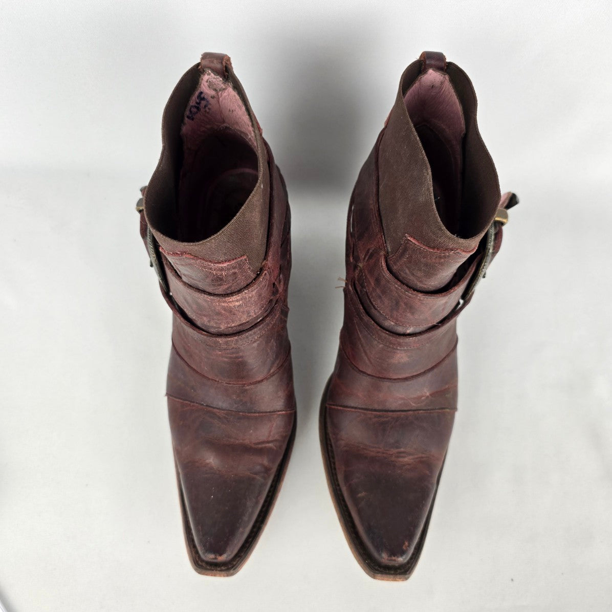 Junk Gypsy HWY 237 Burgundy Leather Distressed Western Booties Size10.5