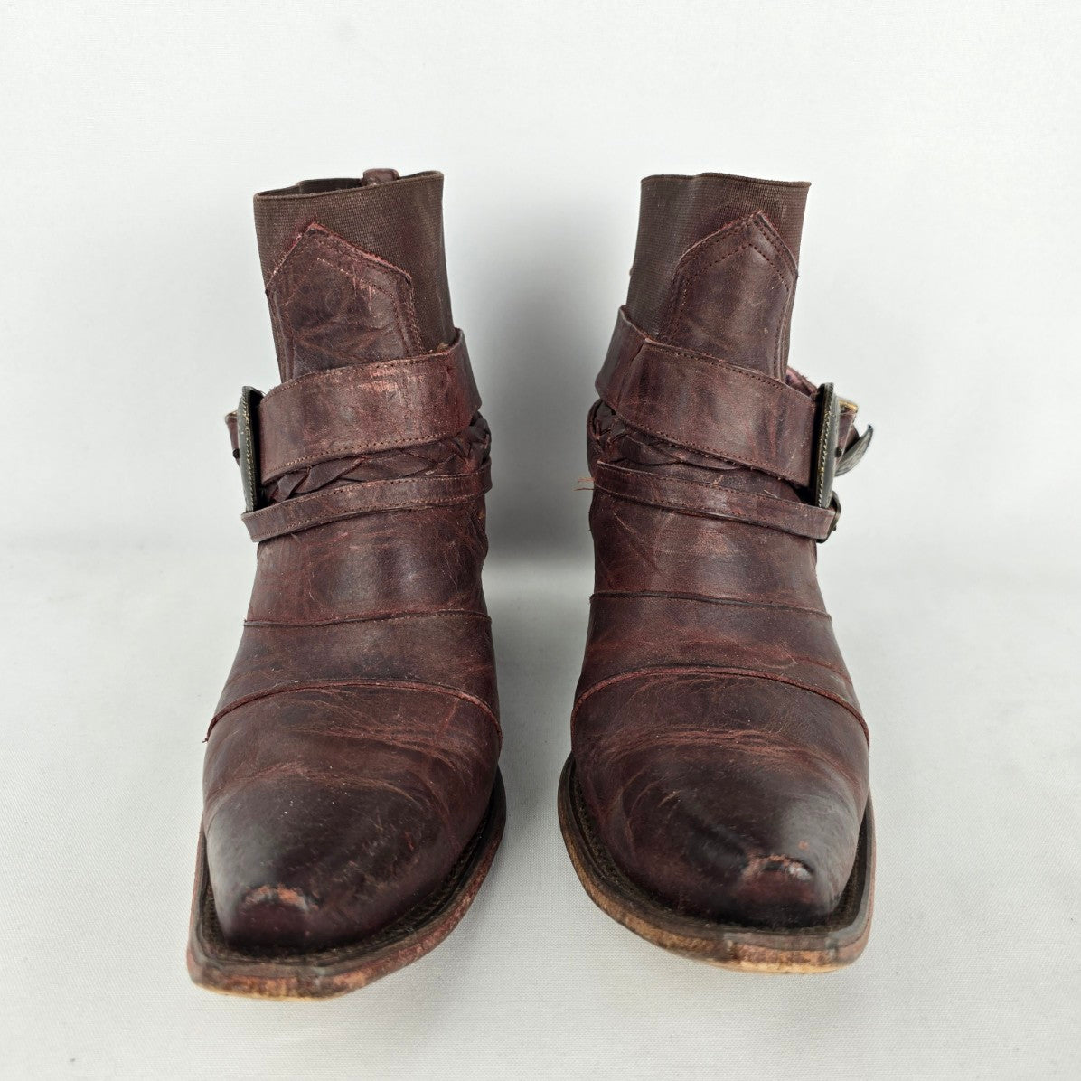 Junk Gypsy HWY 237 Burgundy Leather Distressed Western Booties Size10.5