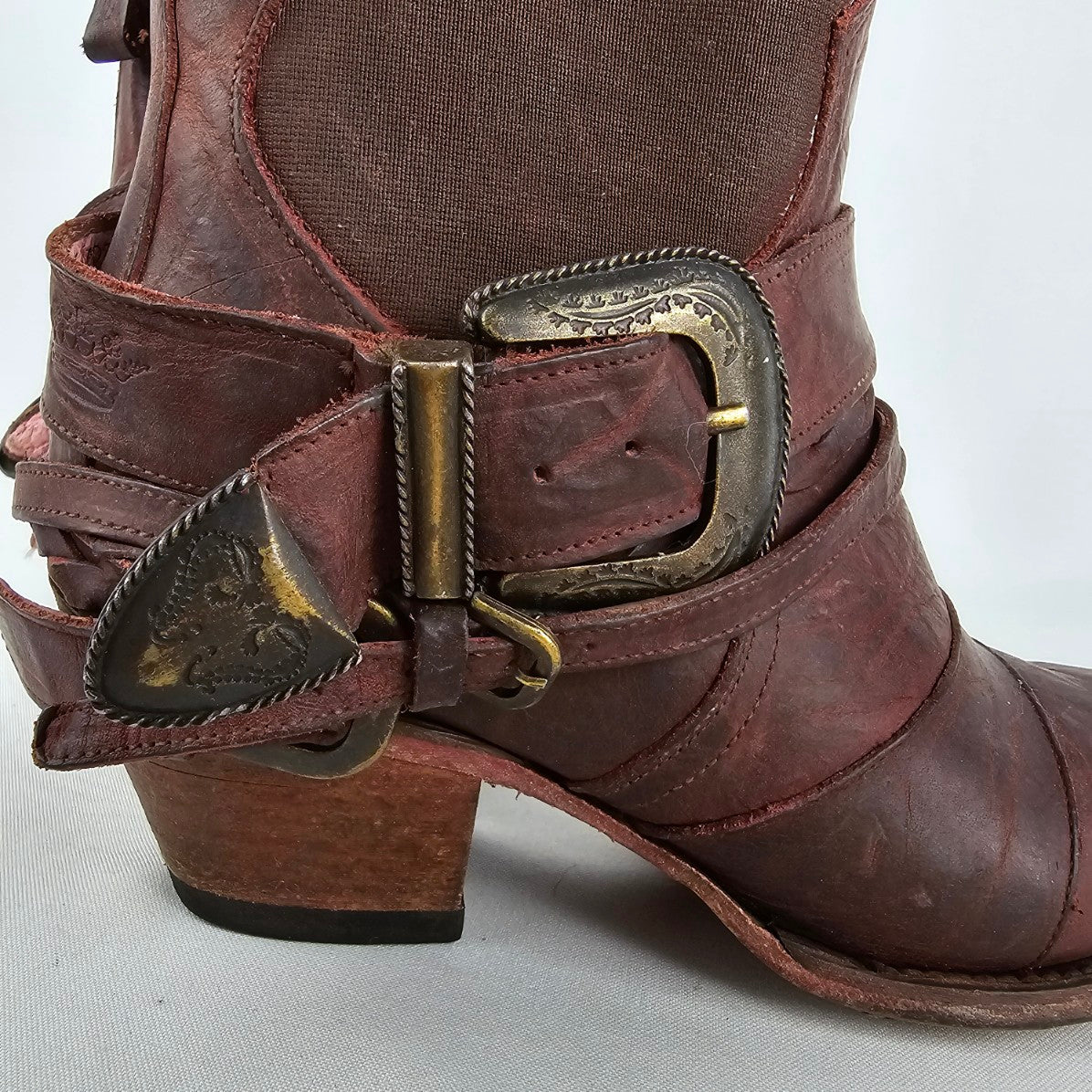 Junk Gypsy HWY 237 Burgundy Leather Distressed Western Booties Size10.5