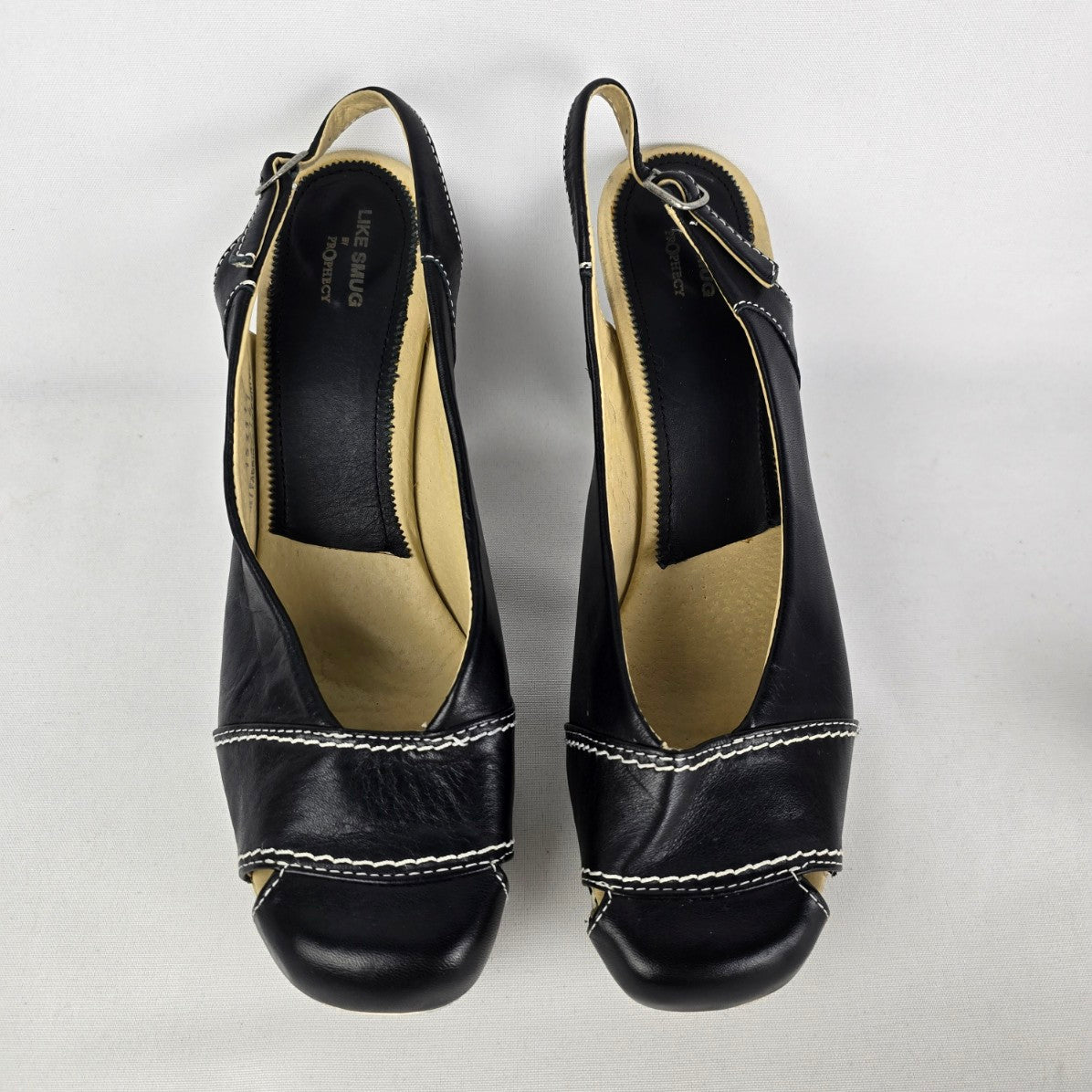 Like Smug by Prophecy Black Leather Sling Back Heels Size 10.5