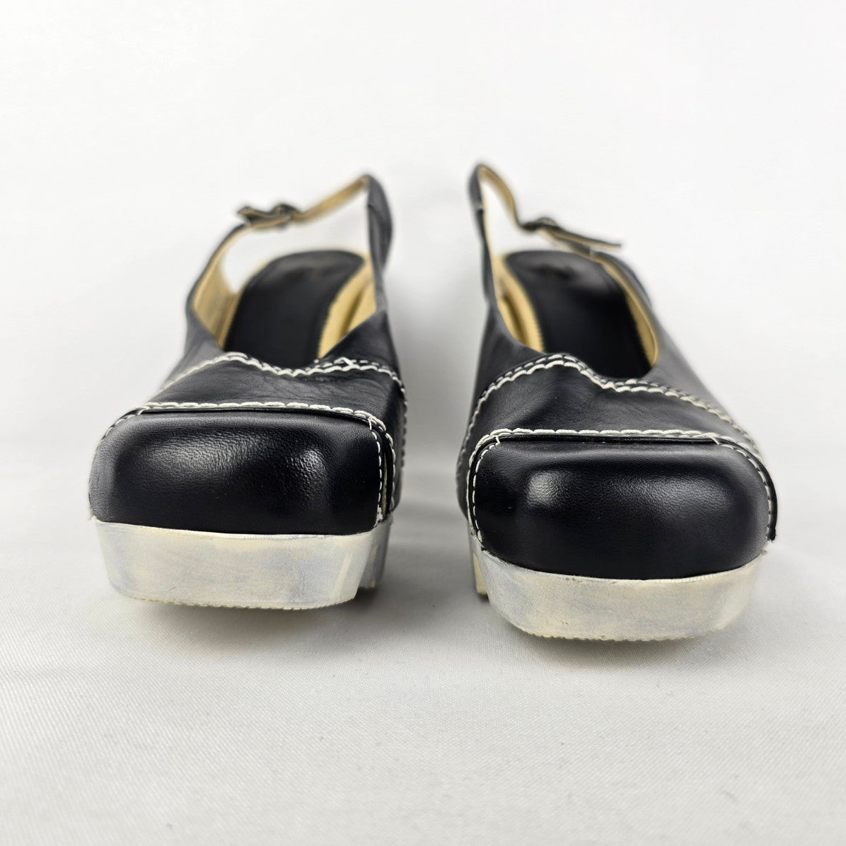 Like Smug by Prophecy Black Leather Sling Back Heels Size 10.5
