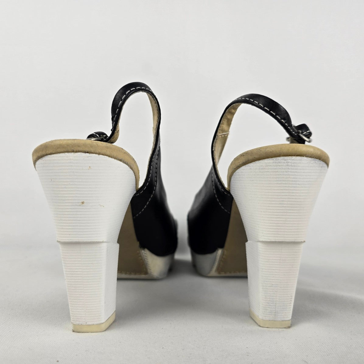Like Smug by Prophecy Black Leather Sling Back Heels Size 10.5
