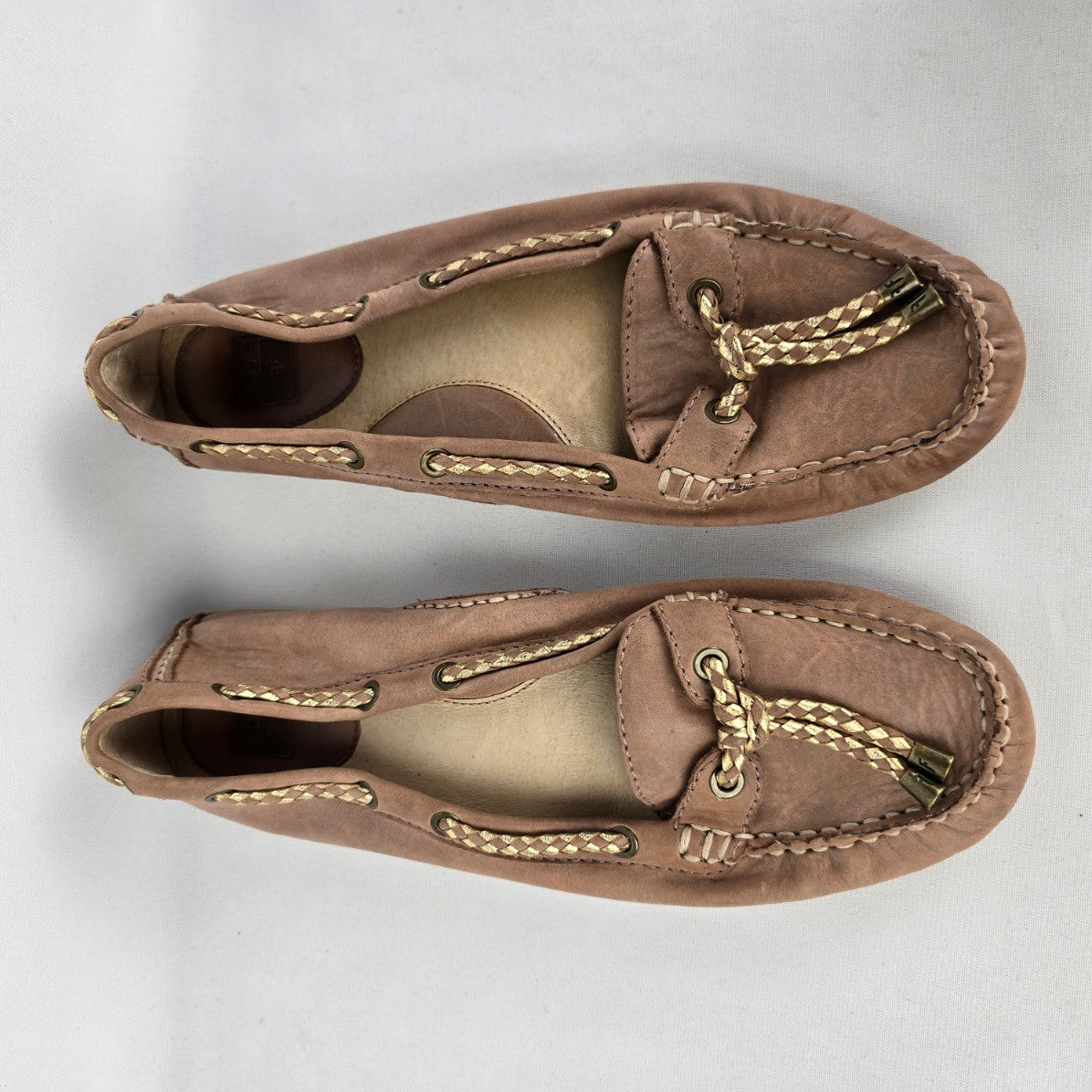 Frye Brown Leather Reagan Braided Lace Up Loafers Size 11