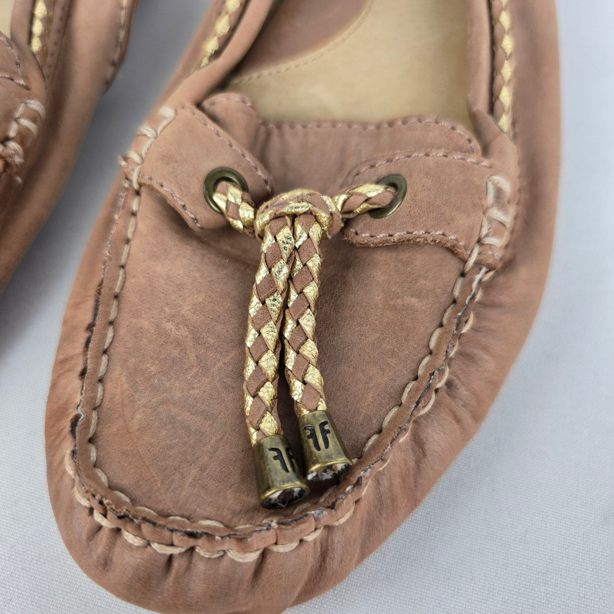 Frye Brown Leather Reagan Braided Lace Up Loafers Size 11