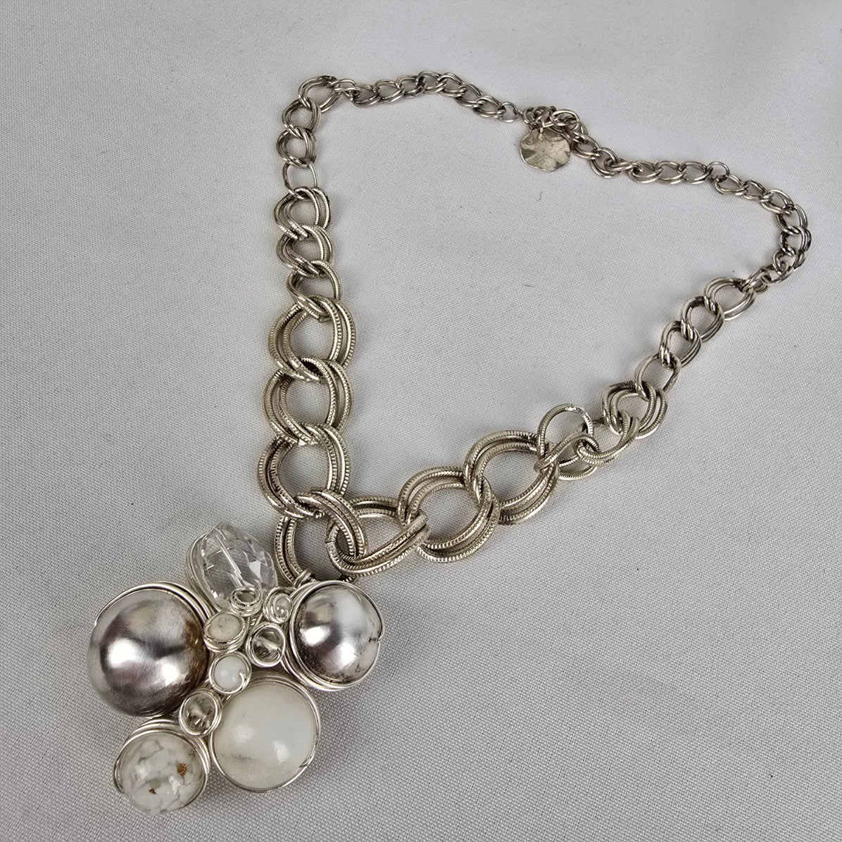 Sterling Glass Wire Beaded Statement Pendant Chain Necklace