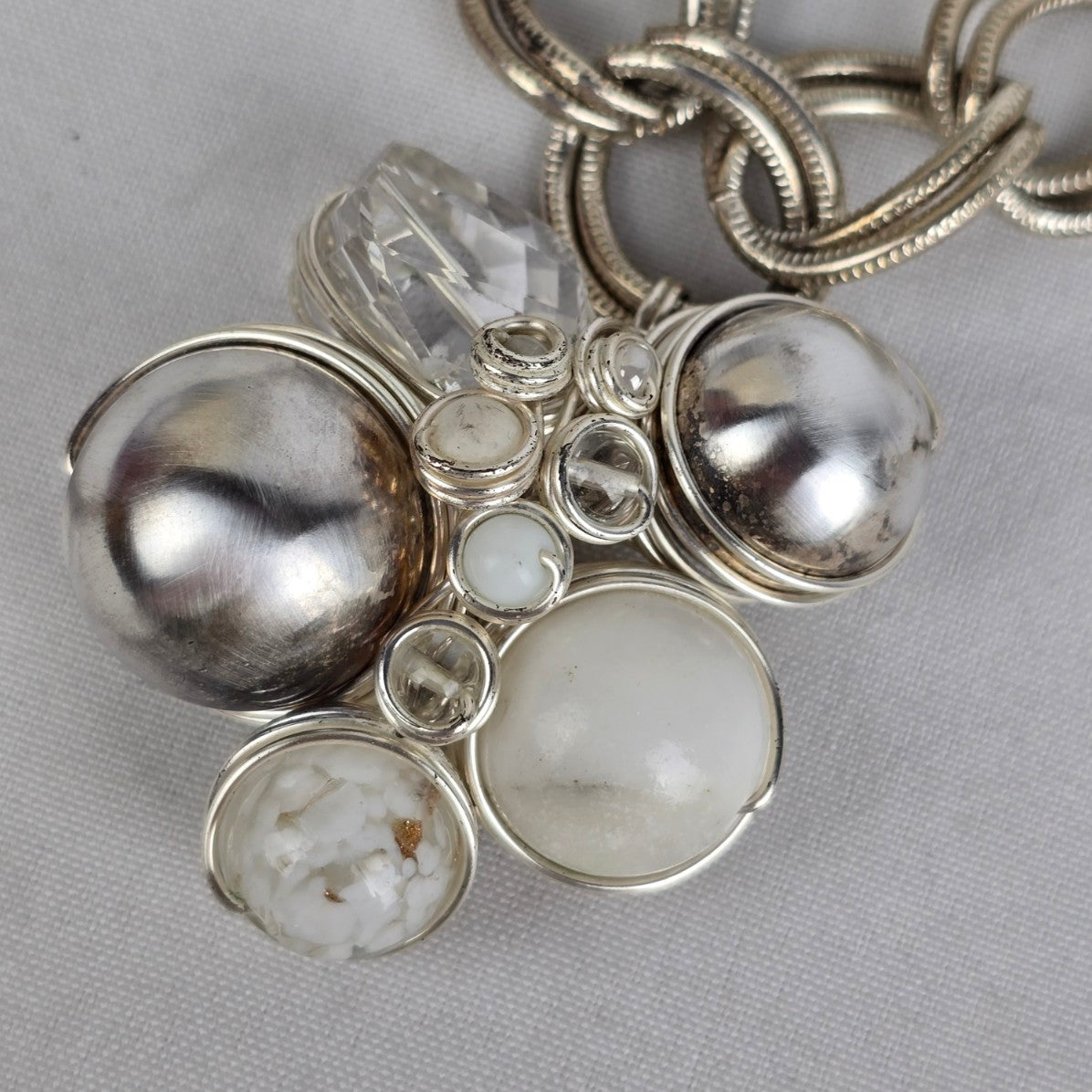 Sterling Glass Wire Beaded Statement Pendant Chain Necklace