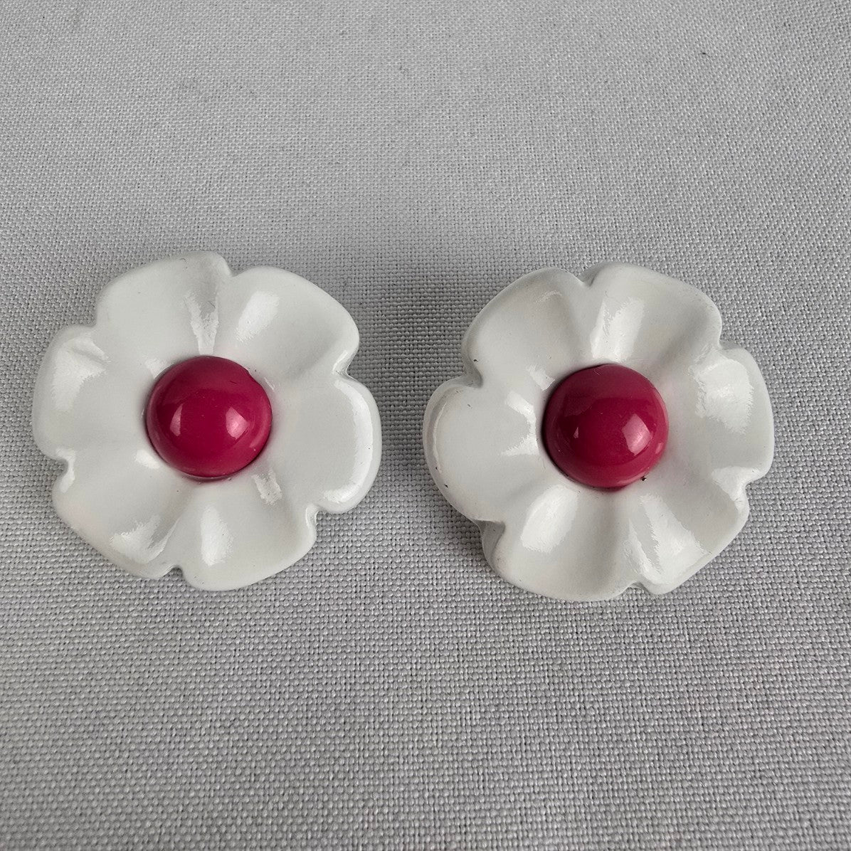 Vintage White & Pink Oversize Flower Earrings