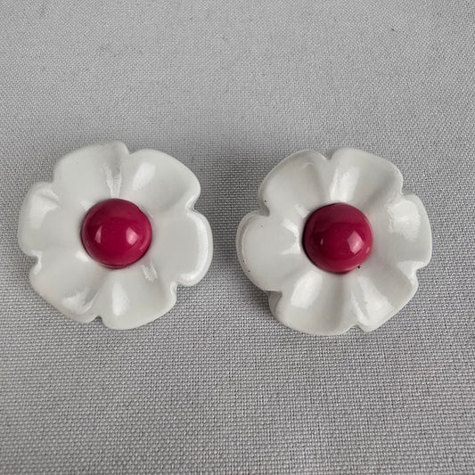 Vintage White & Pink Oversize Flower Earrings