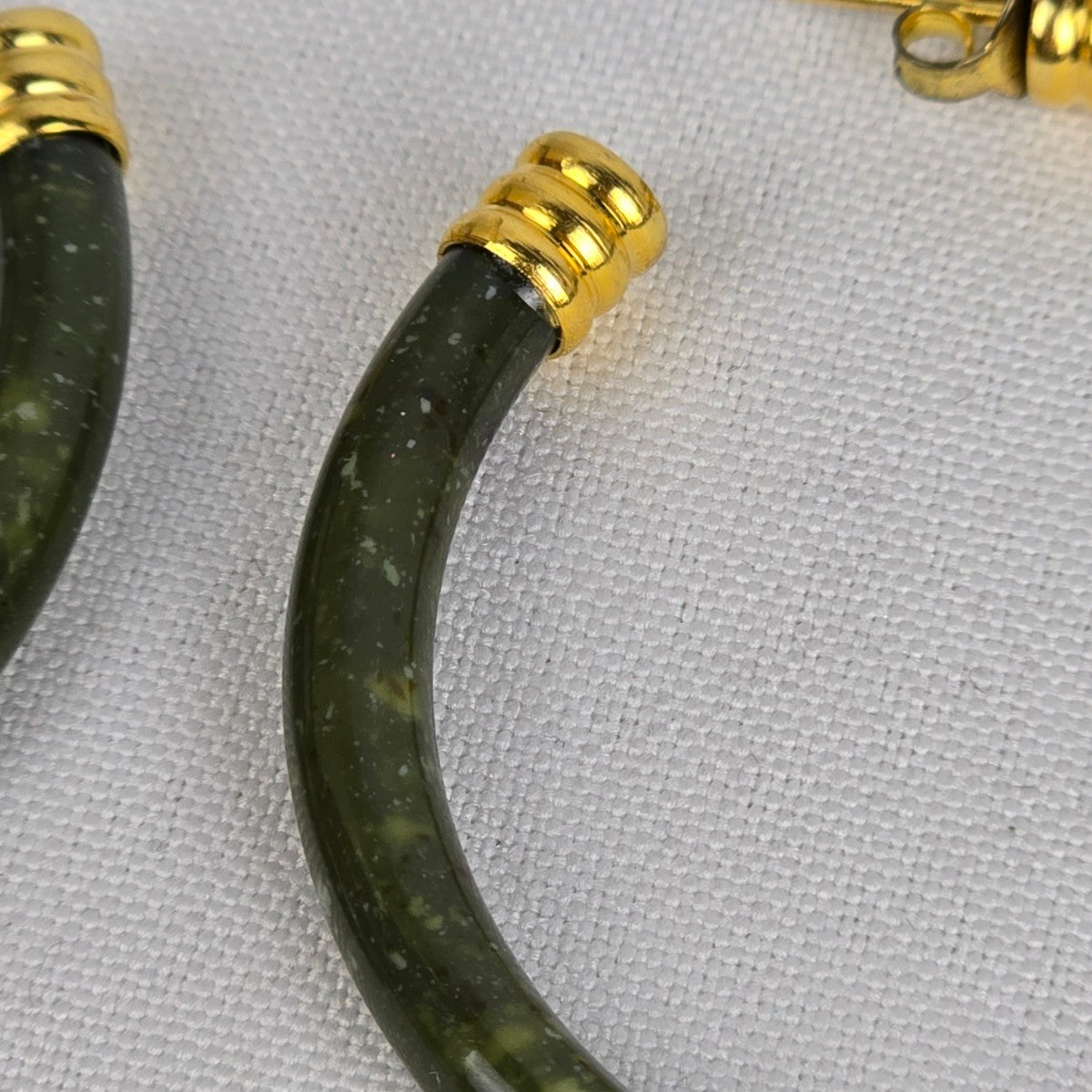 Vintage Green Marbled Gold Tone Oversize Hoop Earrings