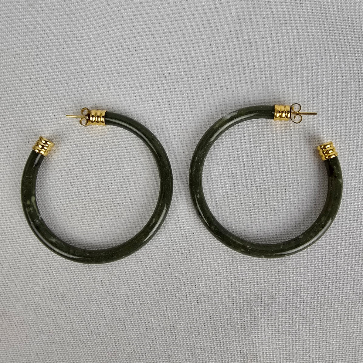 Vintage Green Marbled Gold Tone Oversize Hoop Earrings