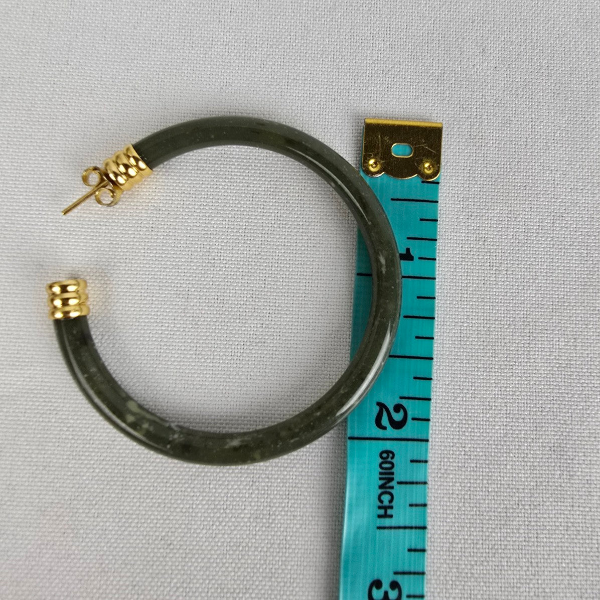 Vintage Green Marbled Gold Tone Oversize Hoop Earrings