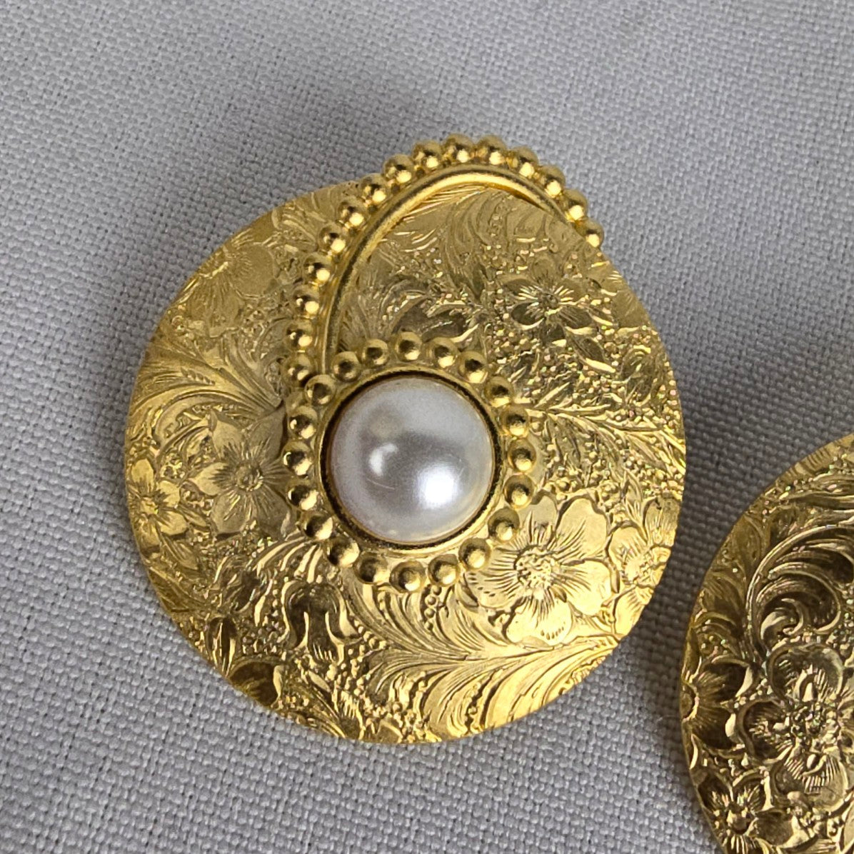 Vintage 90s Gold Tone Faux Pearl Statement Earrings