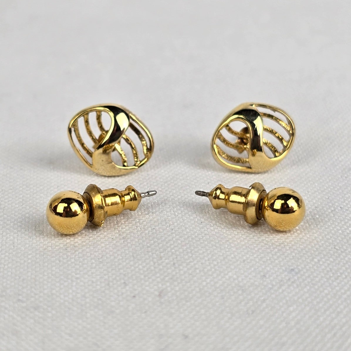 Vintage Gold Tone Stud Earrings Set Of Two