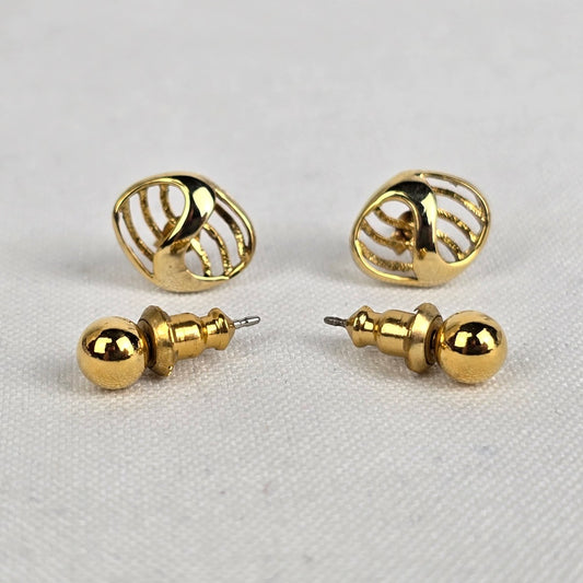 Vintage Gold Tone Stud Earrings Set Of Two