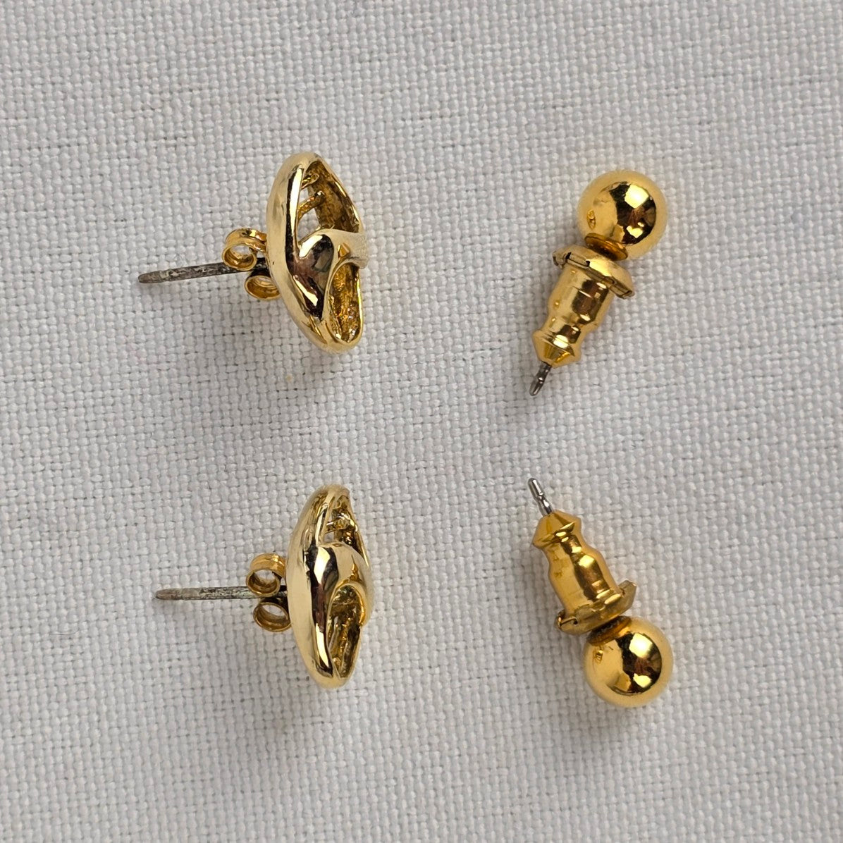 Vintage Gold Tone Stud Earrings Set Of Two