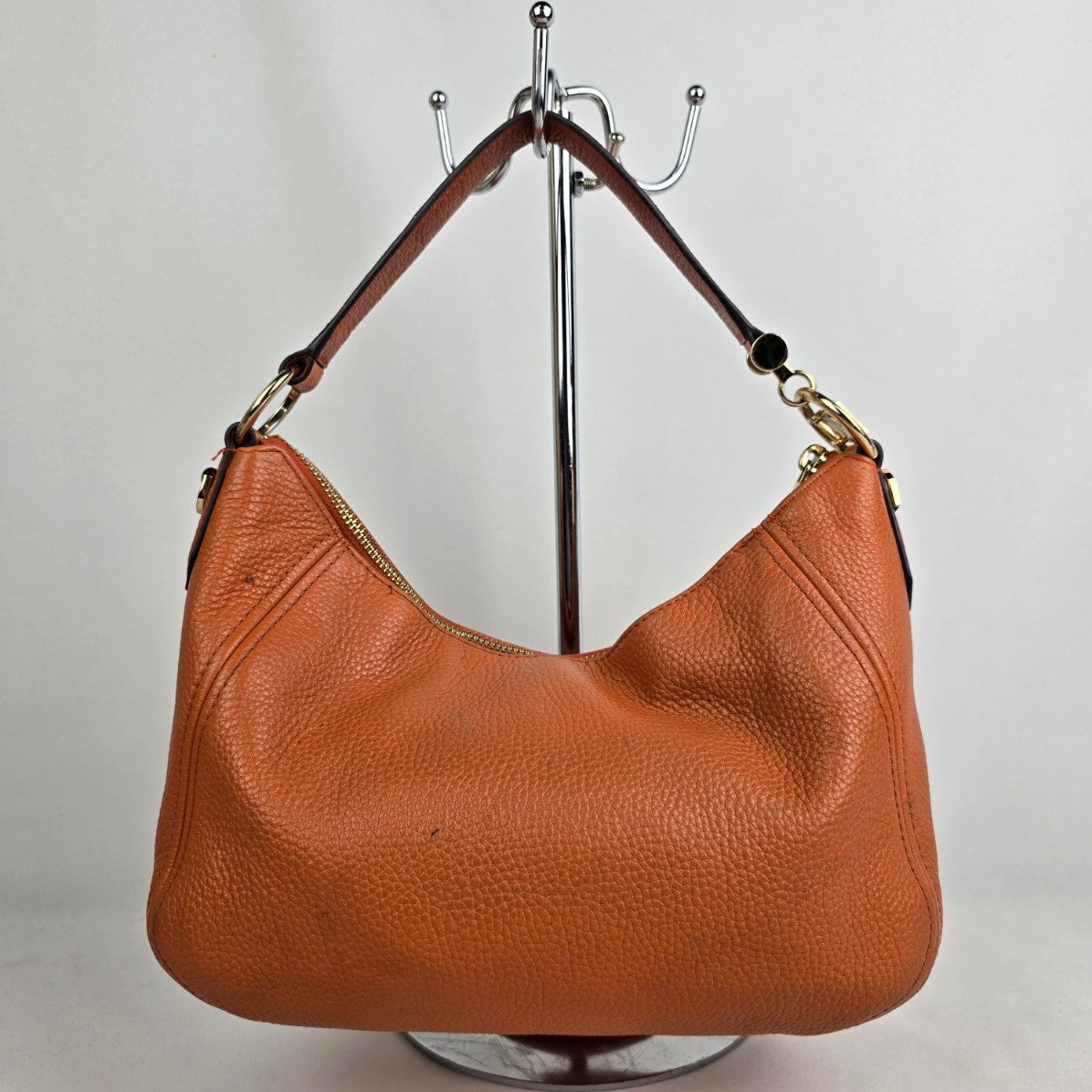 Michael Kors Orange Pebbled Leather Zippered Small Shoulder Bag