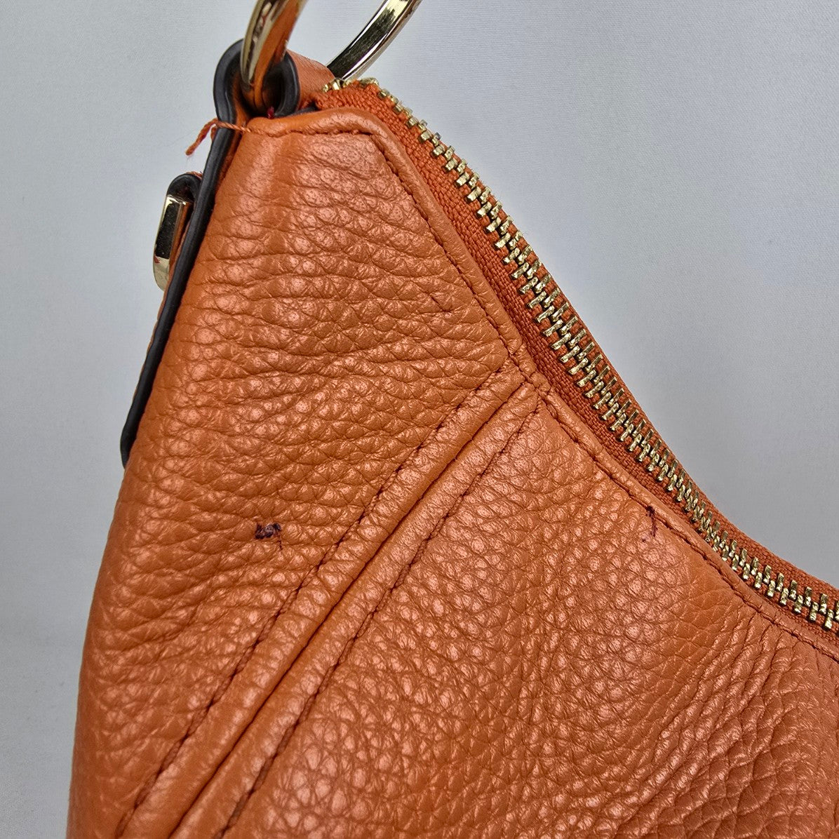 Michael Kors Orange Pebbled Leather Zippered Small Shoulder Bag