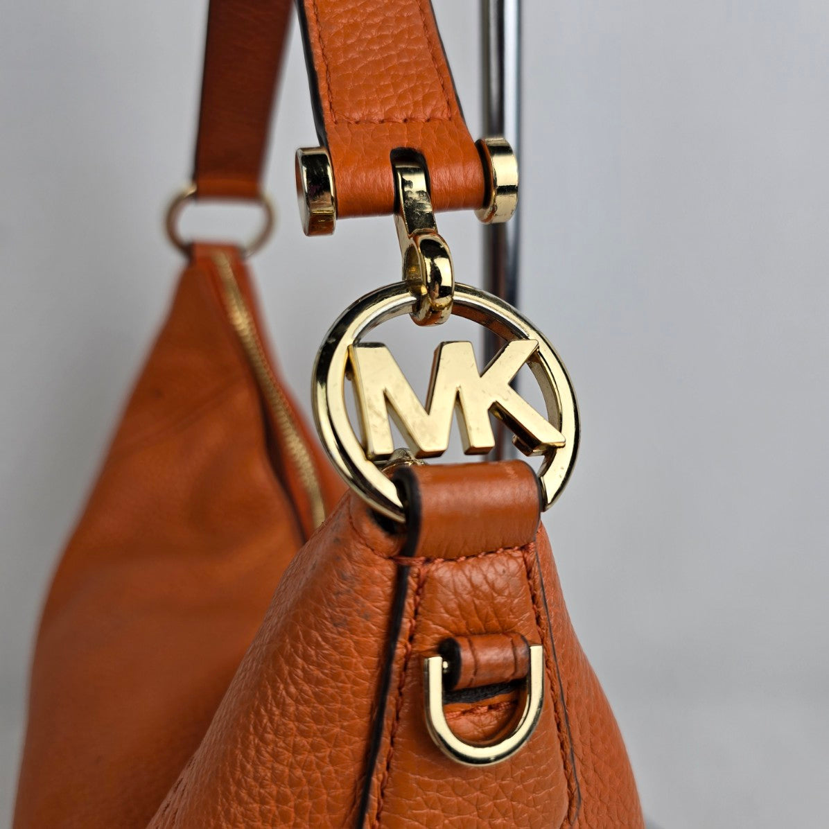 Michael Kors Orange Pebbled Leather Zippered Small Shoulder Bag