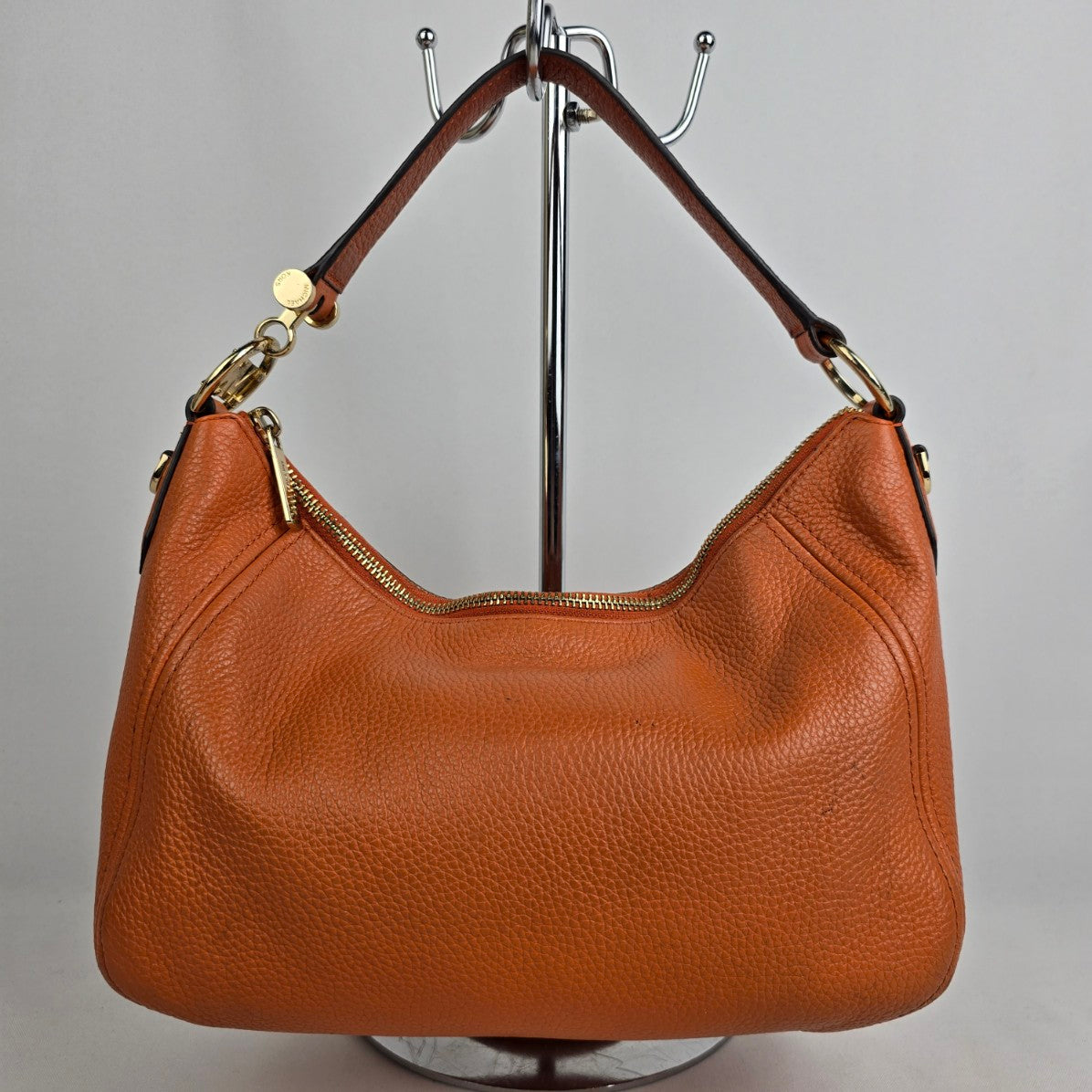 Michael Kors Orange Pebbled Leather Zippered Small Shoulder Bag