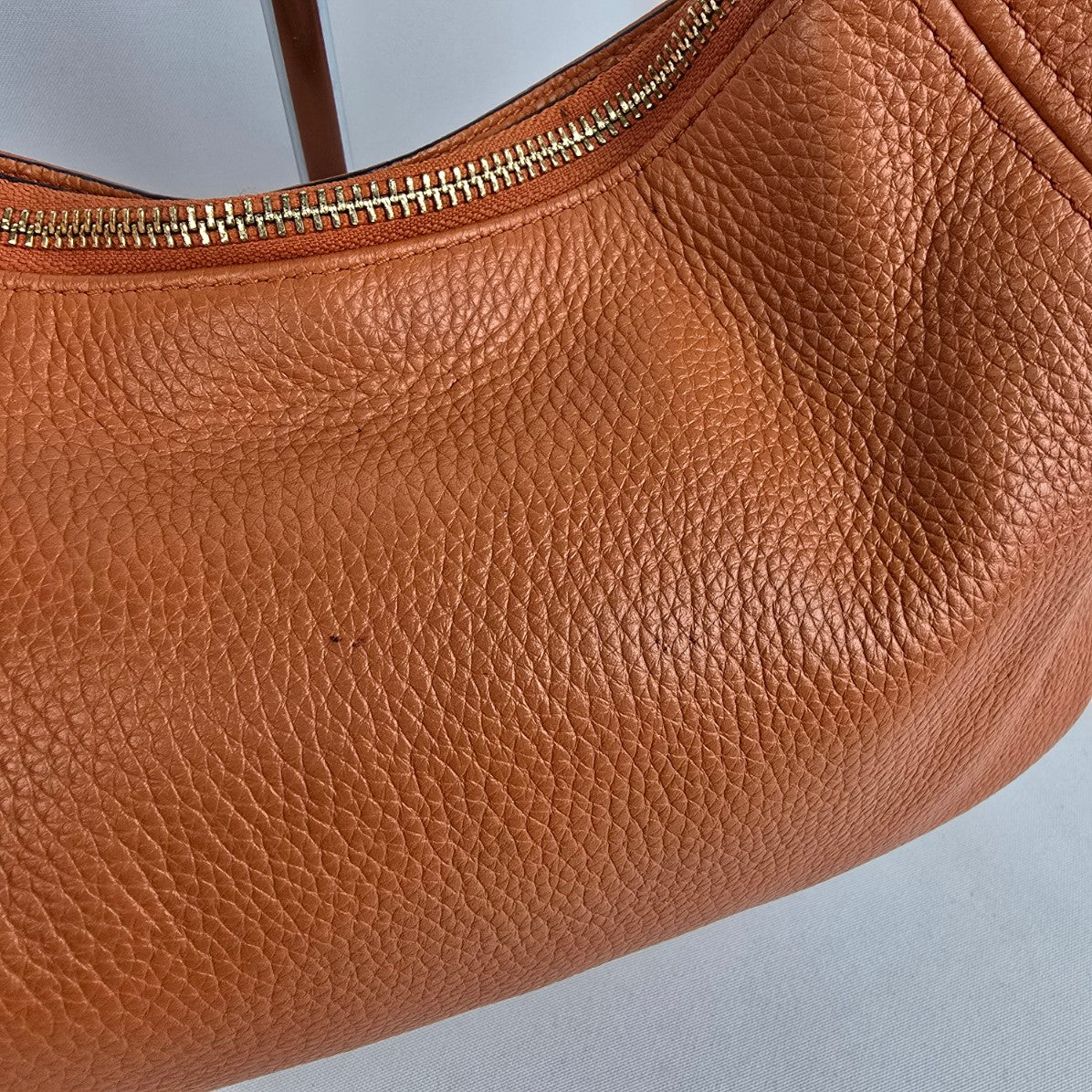 Michael Kors Orange Pebbled Leather Zippered Small Shoulder Bag