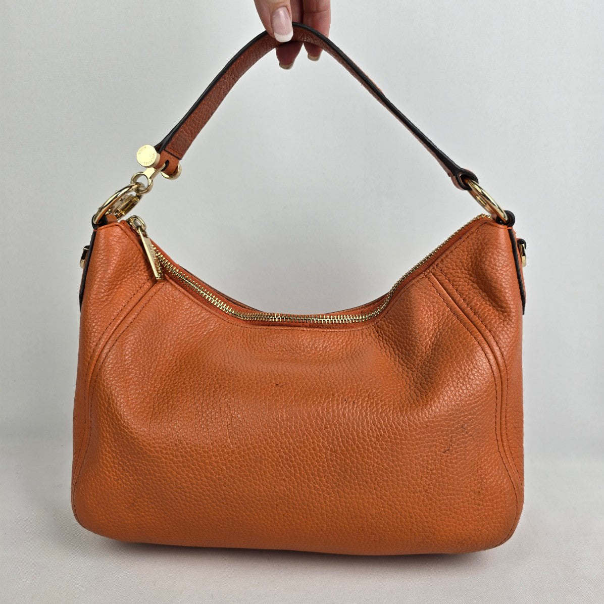 Michael Kors Orange Pebbled Leather Zippered Small Shoulder Bag