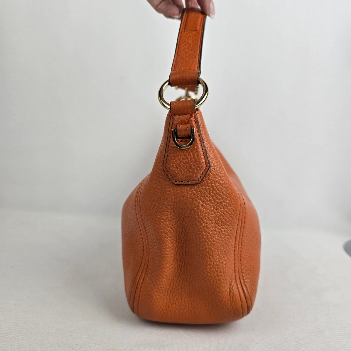 Michael Kors Orange Pebbled Leather Zippered Small Shoulder Bag