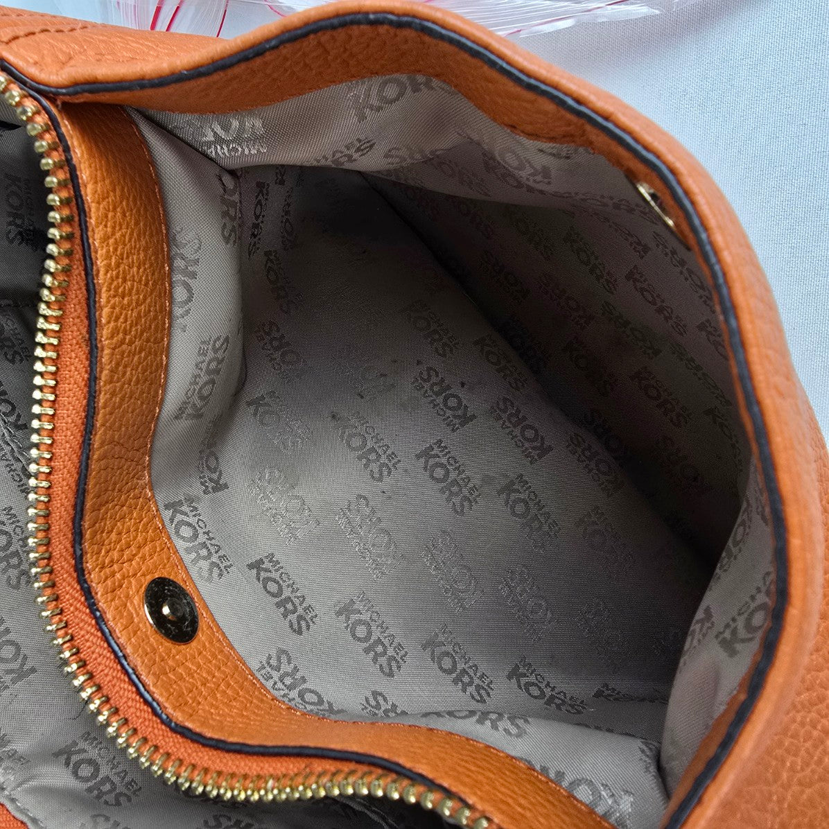 Michael Kors Orange Pebbled Leather Zippered Small Shoulder Bag