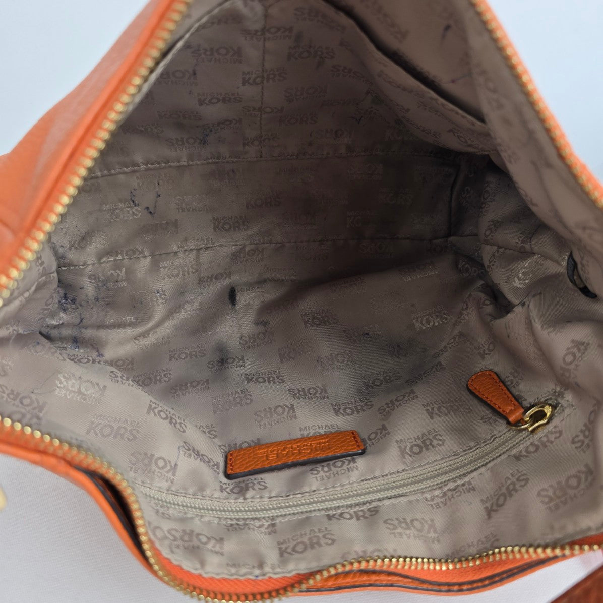 Michael Kors Orange Pebbled Leather Zippered Small Shoulder Bag