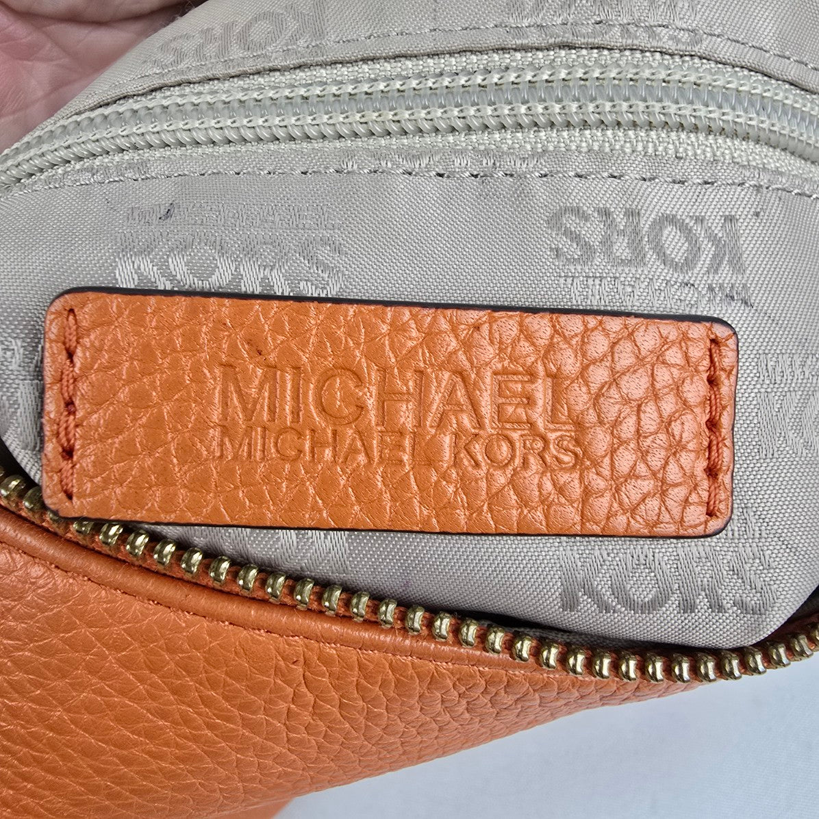 Michael Kors Orange Pebbled Leather Zippered Small Shoulder Bag