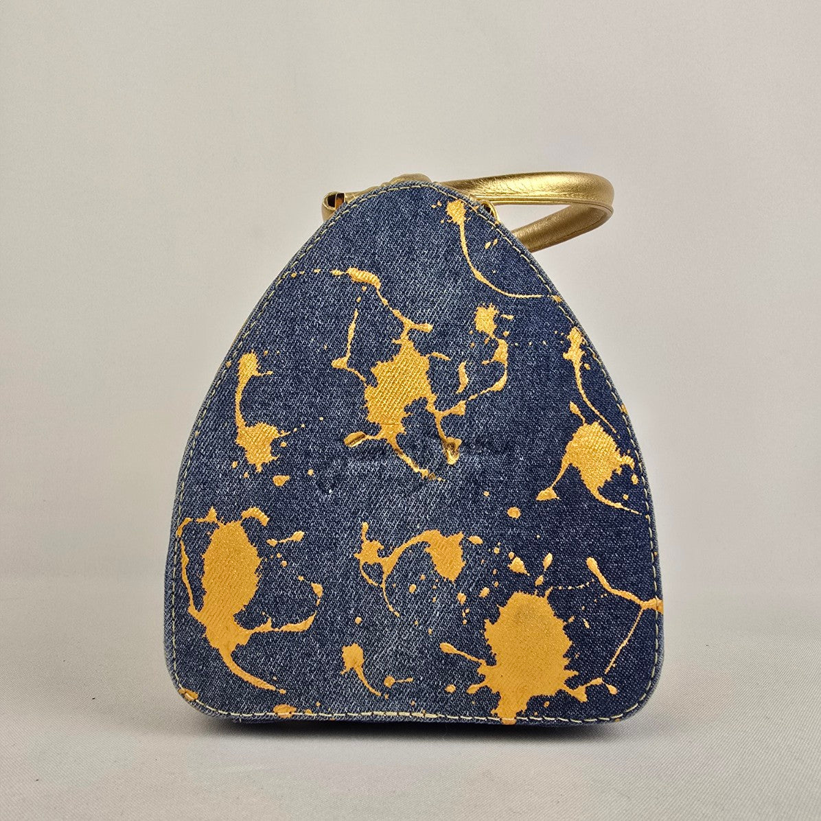 Junior Drake Metallic Gold Studded Leather Trimmed Blue Denim Purse