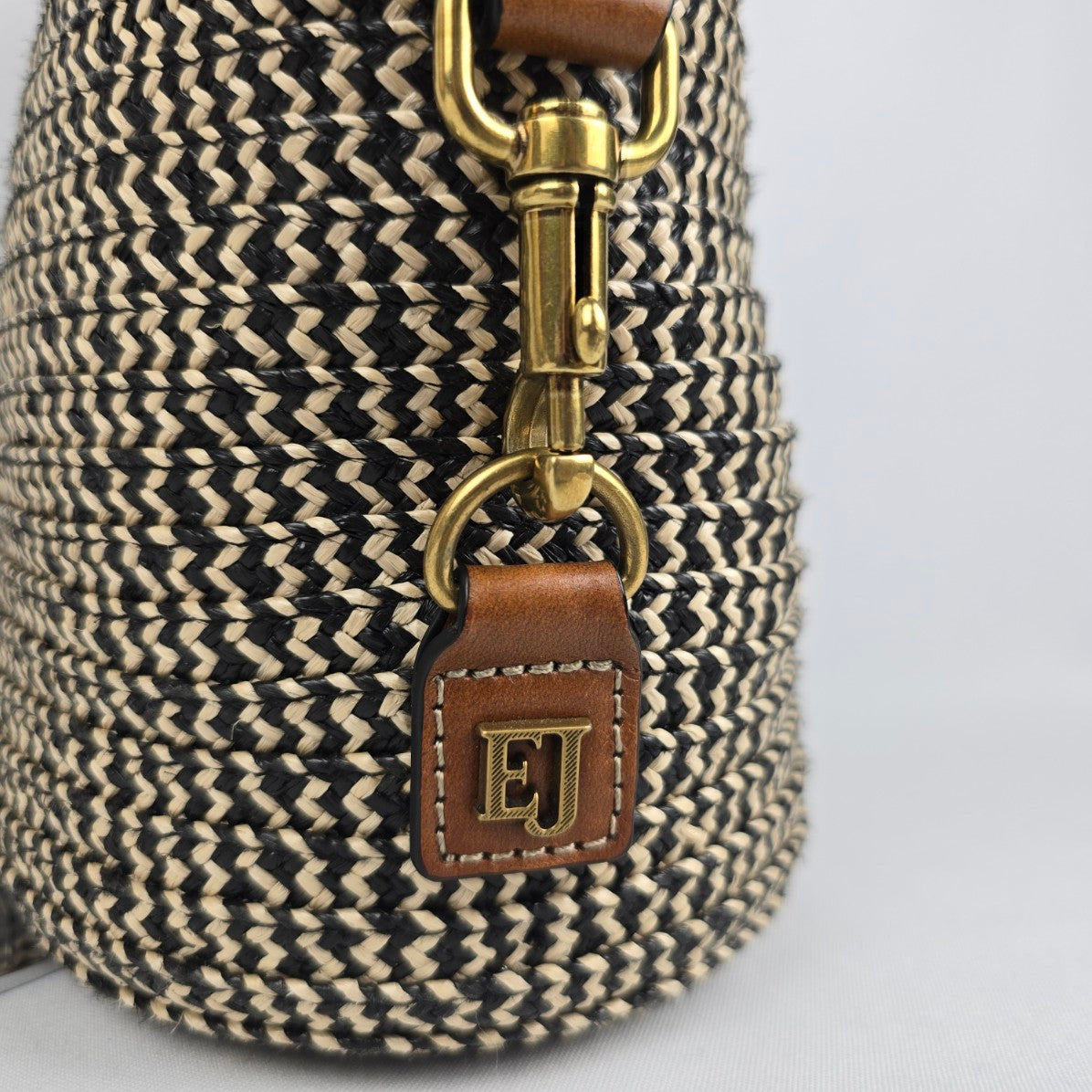 Eric Javits Fringe-Trim Raffia Leather Trim Purse Bag