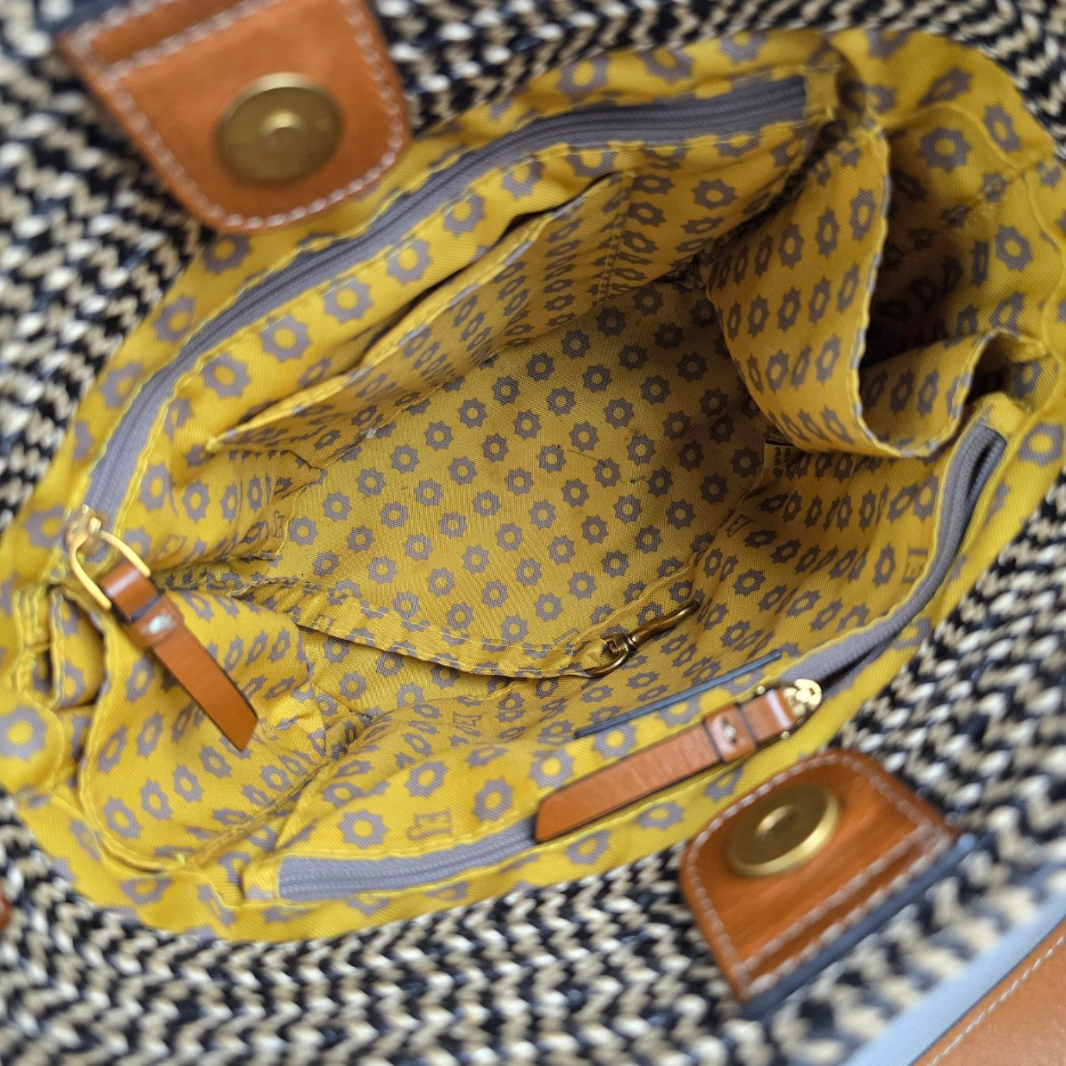 Eric Javits Fringe-Trim Raffia Leather Trim Purse Bag