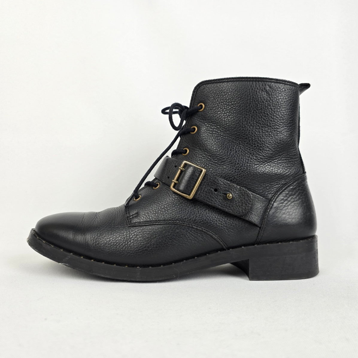 Souliers Sézane Black Leather Combat Boots Size 10