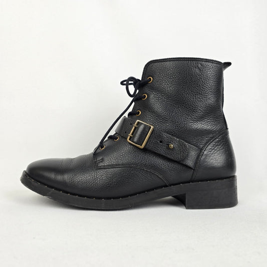 Souliers Sézane Black Leather Combat Boots Size 10