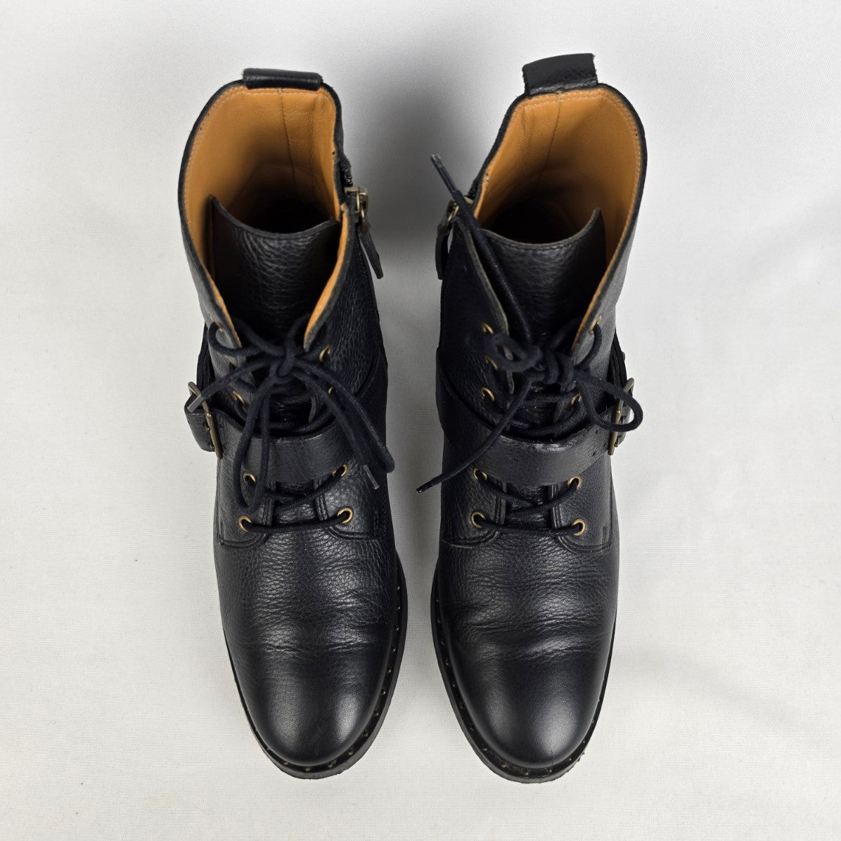Souliers Sézane Black Leather Combat Boots Size 10