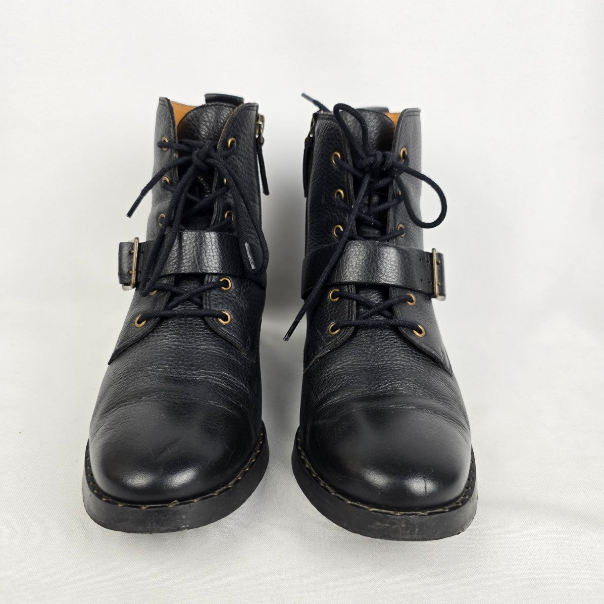 Souliers Sézane Black Leather Combat Boots Size 10