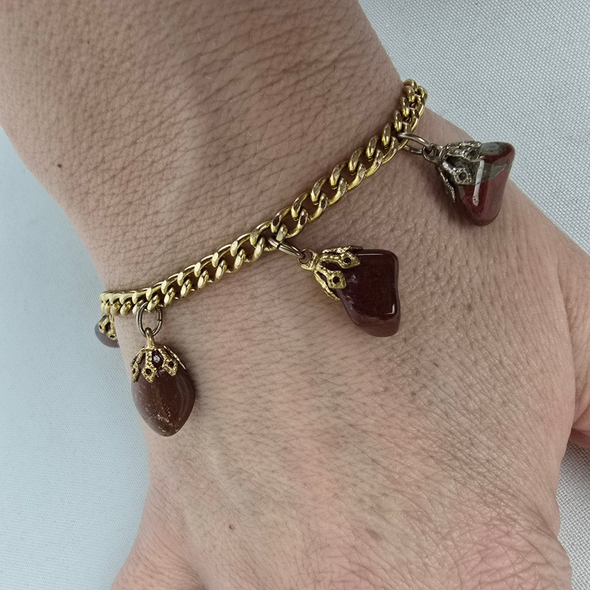 Vintage Burgundy Natural Stone Charm Bracelet